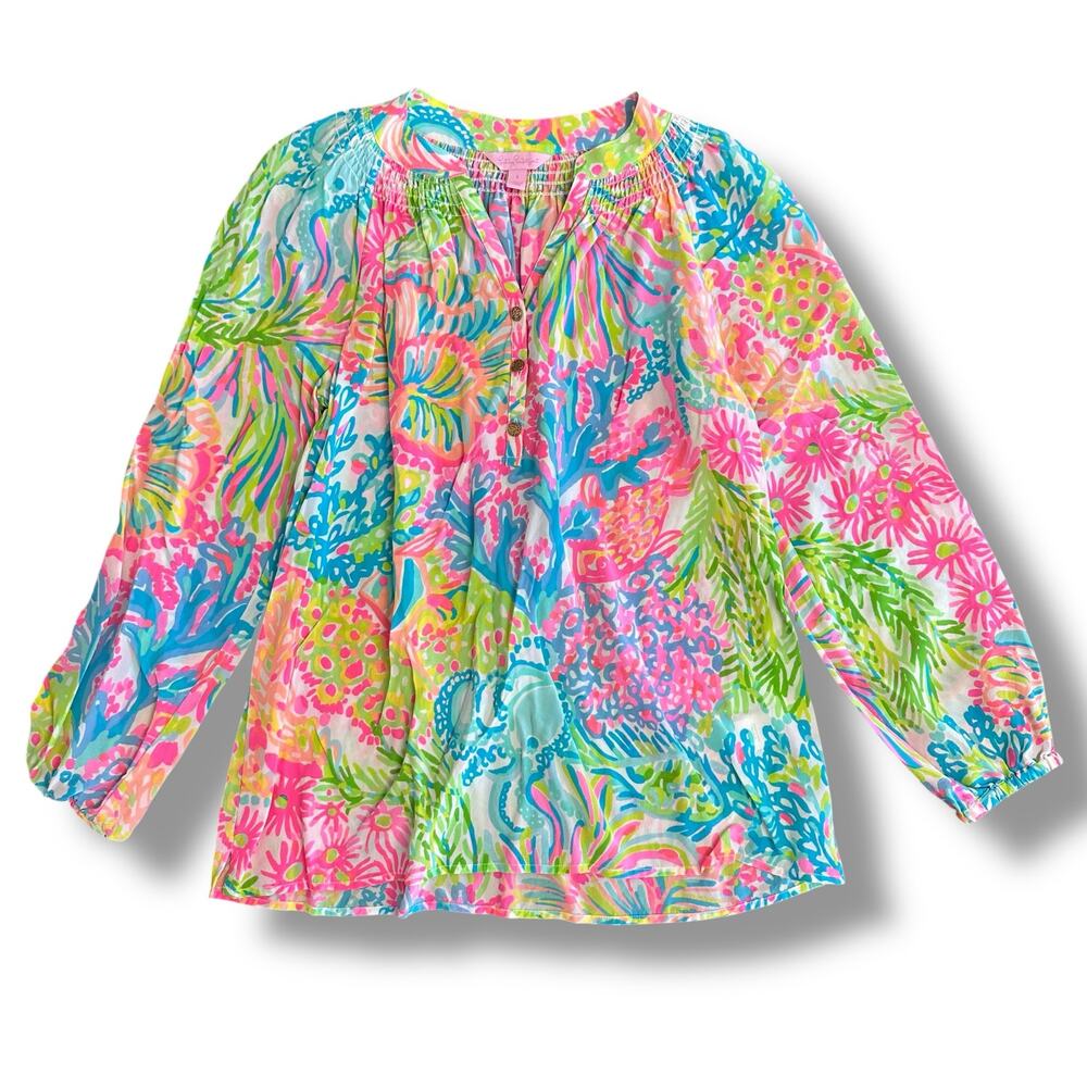 Lilly Pulitzer Elsa Silk Top Small Multi Via‎ Del Mar Bright Resort Preppy